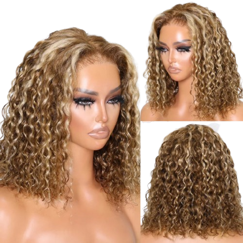Glueless Water Wave Bob Wig Honey Blonde 7x5 Lace