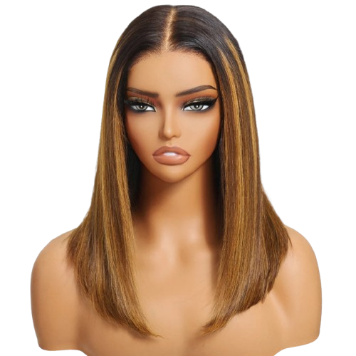 Brown Piano Highlight Straight Bob Human Hair Wig