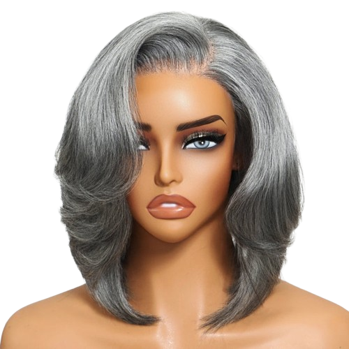 Layered Blowout Salt & Pepper Short Bob Wig 150%