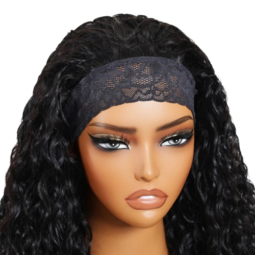 Water Wave Headband Wig Human Hair No Glue