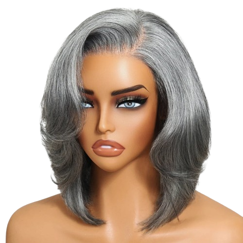 Layered Blowout Salt & Pepper Short Bob Wig 150%