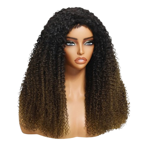 Chestnut Ombre Kinky Curly Half Wig Glueless