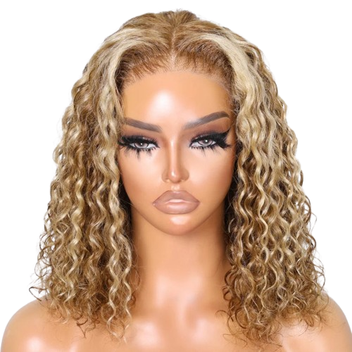 Glueless Water Wave Bob Wig Honey Blonde 7x5 Lace