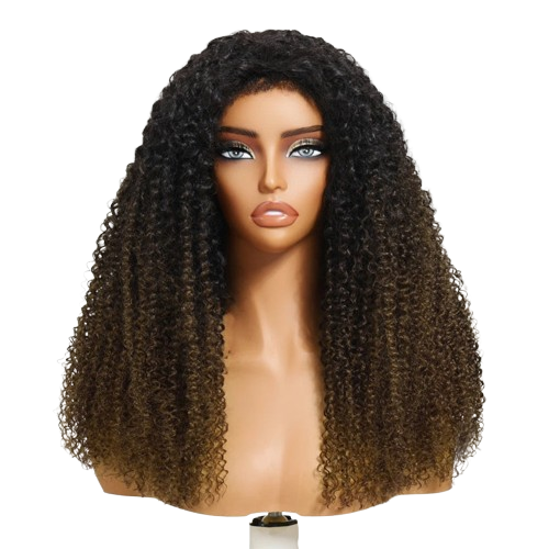 Chestnut Ombre Kinky Curly Half Wig Glueless