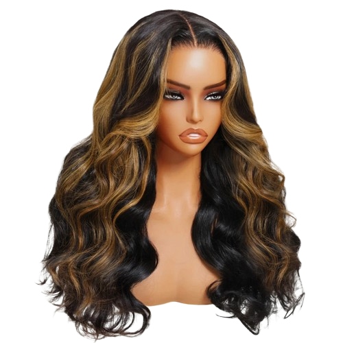 Glueless Body Wave Wig with Caramel Blonde Highlights