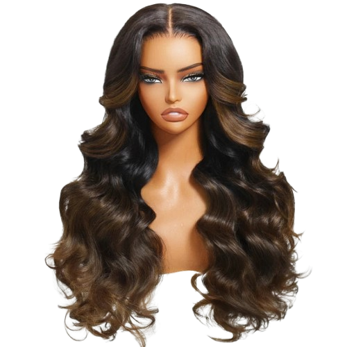 Black to Chestnut Ombre Yaki Straight Wig 7x5
