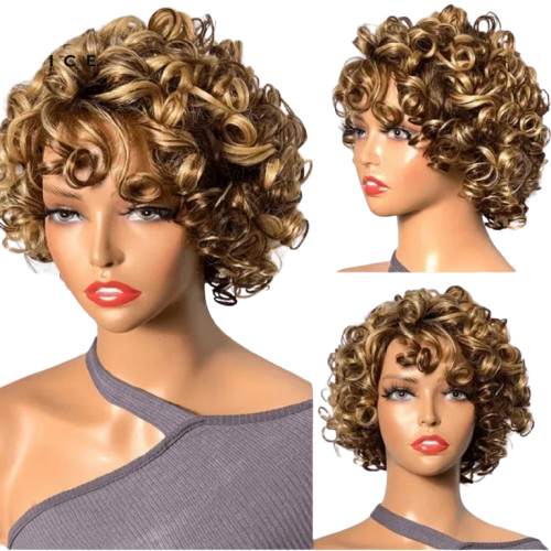 Blonde Bouncy Curly Wig with Bangs Short Afro