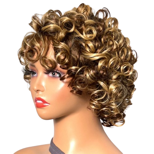 Blonde Bouncy Curly Wig with Bangs Short Afro